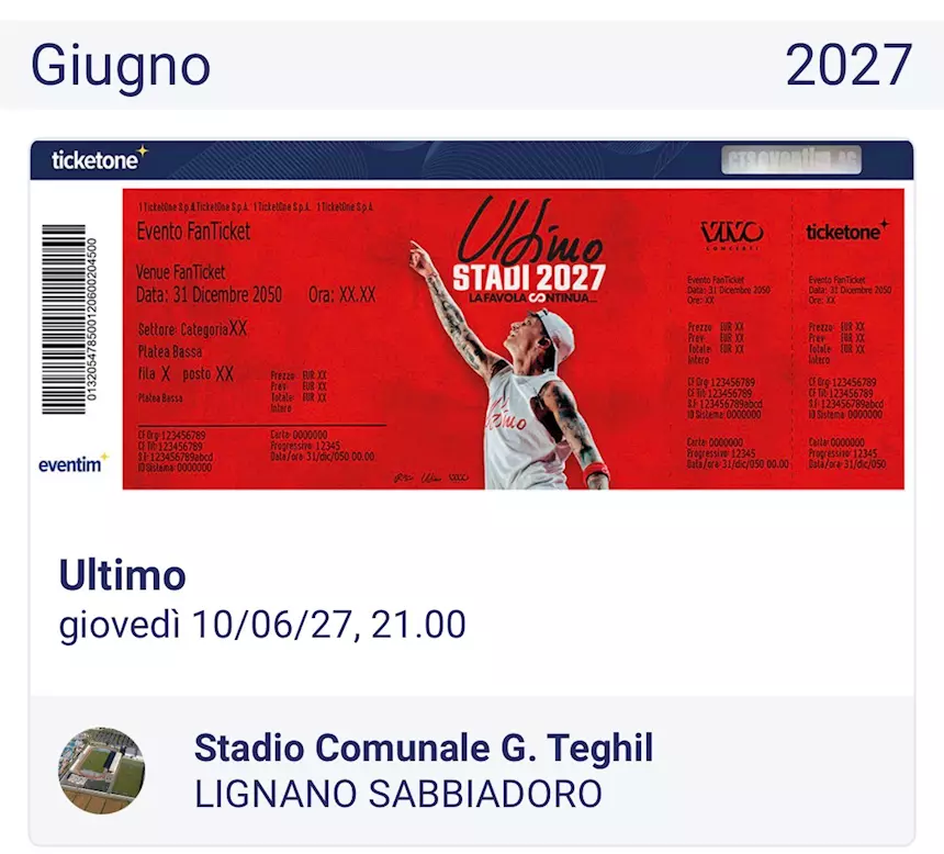 4 biglietti Prato Gold Ultimo 2027 Lignano Sabbiadoro km