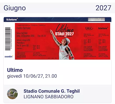4 biglietti Prato Gold Ultimo 2027 Lignano Sabbiadoro km