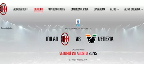 2 Biglietti Calcio Milan – Venezia