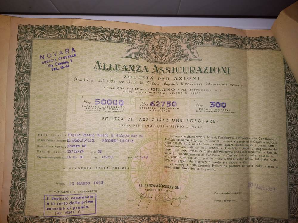 Foto 3 Vecchia polizza Alleanza assicurazioni conpleta