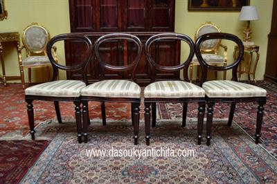 Tavolo tondo stile inglese con 4 sedie in mogano anni 80 - Foto 6
