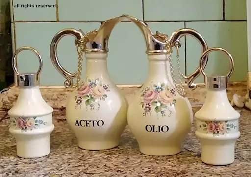 Set in ceramica Olio, Aceto, Sale e Pepe del secolo scorso