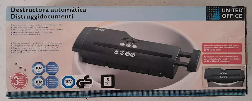 Distruggidocumenti tagliacarte per casa, ufficio, marca UNITED OFFICE - Foto 5