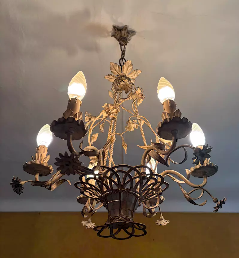 Foto 4Lampadario ferro stile Fiorentino floreale, color crema