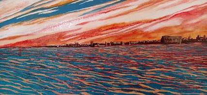 Quadro paesaggio città con mare - Foto 4