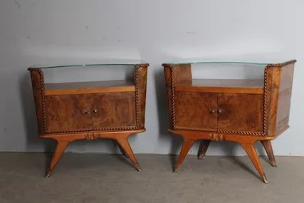 Antica Coppia comodini 1945 art deco noce. Milano . Top