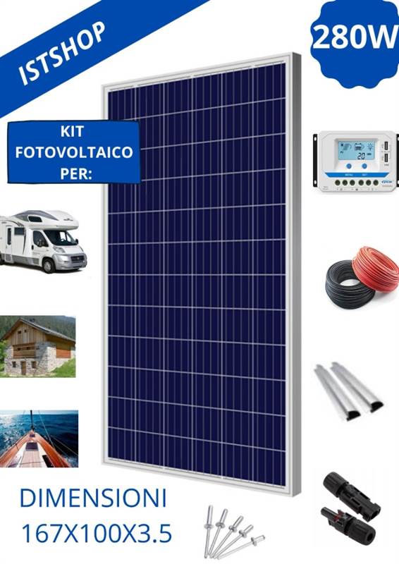 Pannello Fotovoltaico con kit da 280W poly per camper