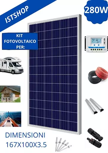 Pannello Fotovoltaico con kit da 280W poly per camper