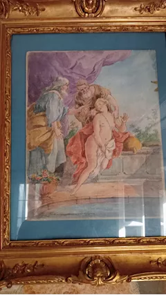 Quadro acquerello con cornice antico