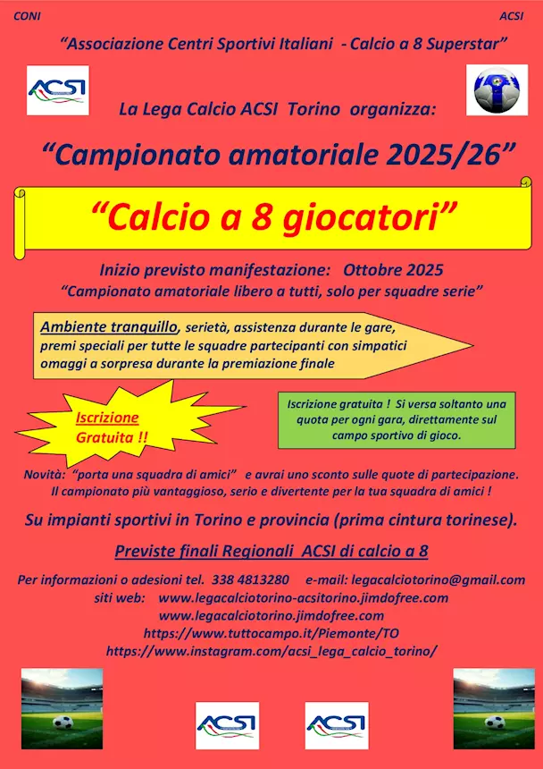 Campionato di calcio a 8 in Torino e Settimo Torinese