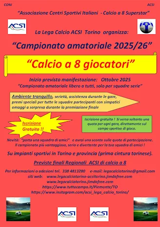 Campionato di calcio a 8 in Torino e Settimo Torinese