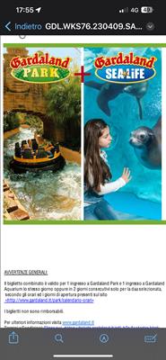 4 Biglietti GARDALAND PARK+ SEALIFE 17/06/2023