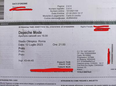 2 biglietti Concerto Depeche Mode Roma