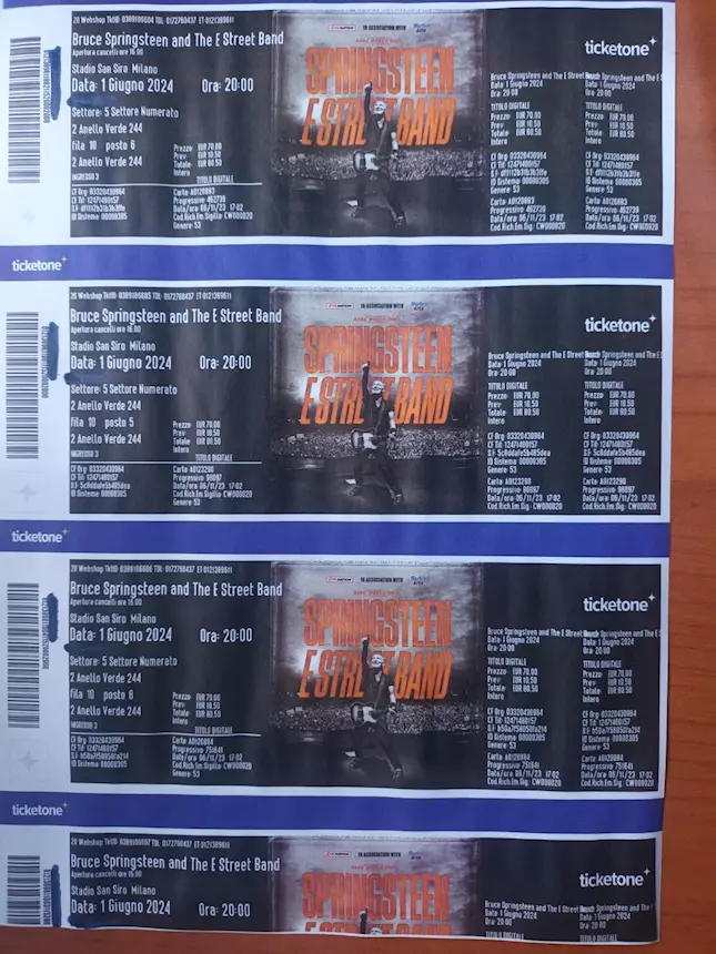 4 tickets Bruce Springsteen 1 June 2024 - Milan Stadium