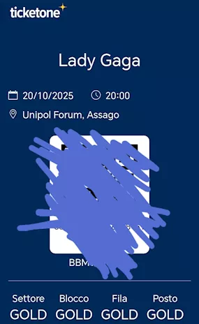 4 biglietti Lady Gaga 20 ottobre Gold Circle Left