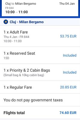 Volo da Cluj a Milano-Bergamo 04-01-2024