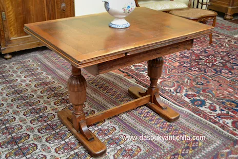 Tavolo/Scrittoio stile Neorinascimento Elisabettiano, in legno - Anteprima 3