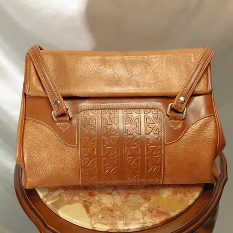 Borsa a spalla donna grande caramello 3 scomparti foderata