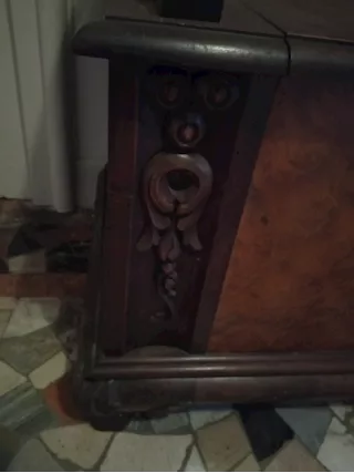 Panca con cassapanca anni '20 di radica ferrarese - Foto 6