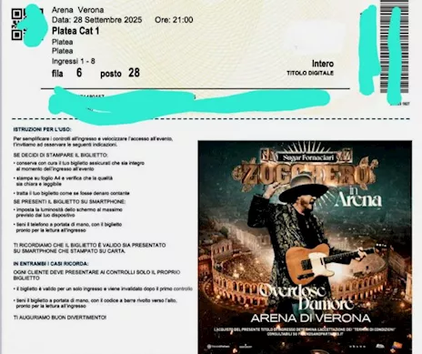 Due biglietti concerto Zucchero a Verona