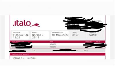 Biglietto italo da Verona a napoli 1 maggio
