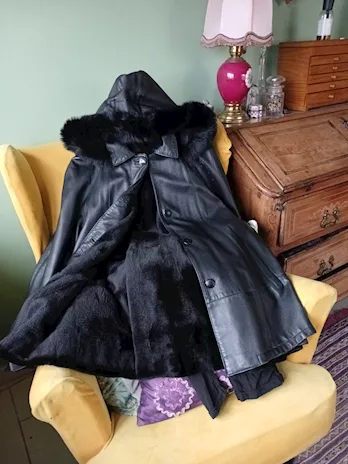 Cappotto pelle nera con fodera rimovibile in lapin