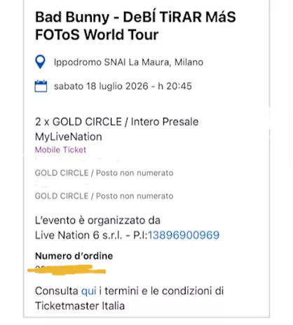 Cedo 2 biglietti concerto Bad Bunny a Milano
