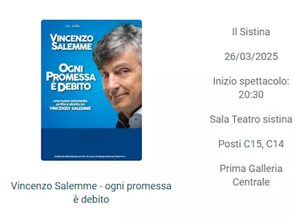 2 biglietti Salemme al Sistina il 24 marzo