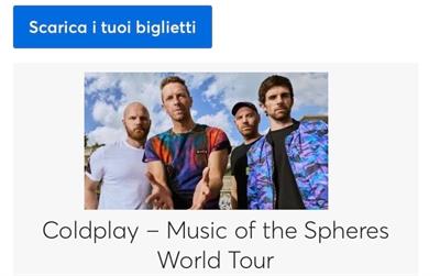 3 biglietti concerto Coldplay 1 settore numerato