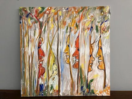 Dipinto di arte contemporanea a smalti policromi su tela