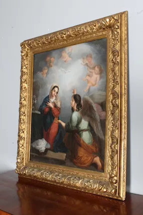 Antico dipinto olio su tela epoca primi 800 “ L ‘ Annunciaz