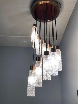 Lampadario a sospensione modernariato design anni 70 con 12, color bronzo - Foto 3