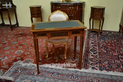 Scrittoio stile Luigi XVI cm. 80 piano in ecopelle verde