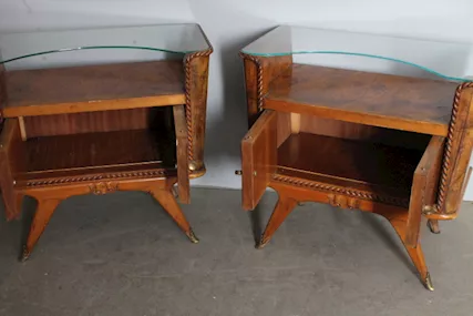 Antica Coppia comodini 1945 art deco noce. Milano . Top, in legno - Foto 6