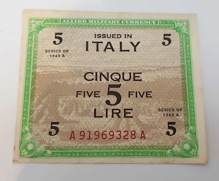 BANCONOTA DA 5 LIRE ALLIED MILITARY CURRENCY DEL 1943