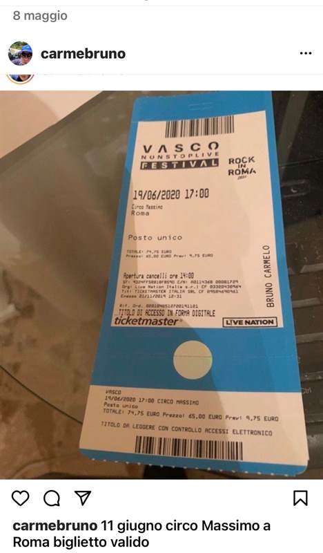 Biglietto Vasco Rossi 11 giugno 2022 circo massimo roma