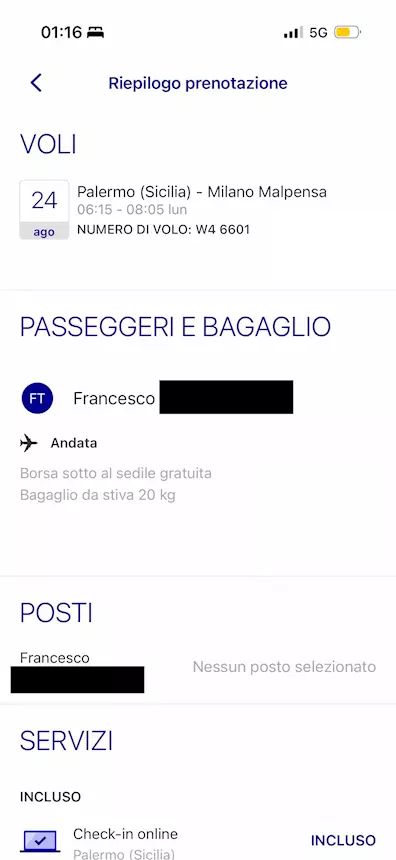 Volo Palermo - Milano Malpensa 24 agosto, stiva 20 kg inclus - Foto 1