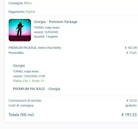 Due biglietti concerto di Giorgia a Torino