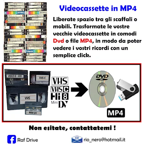 Riversaggio videocassette in DVD e/o MP4