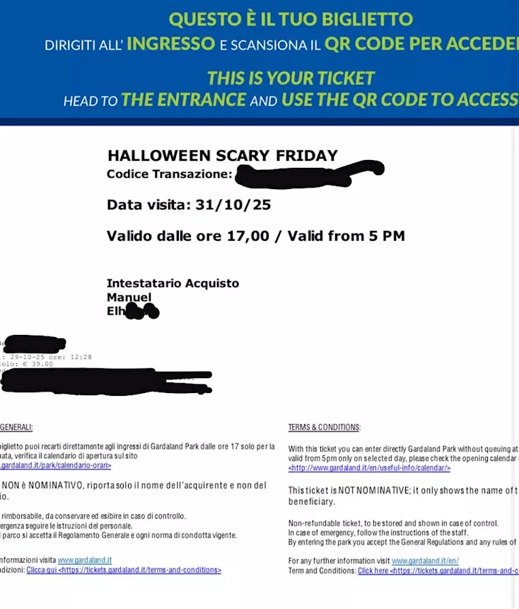Biglietto 31/10 - Halloween 17:00 - non nominativo