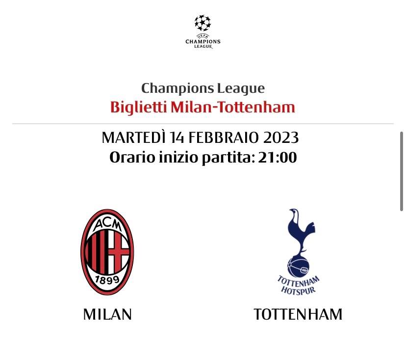 BIGLIETTI MILAN/TOTTENHAM