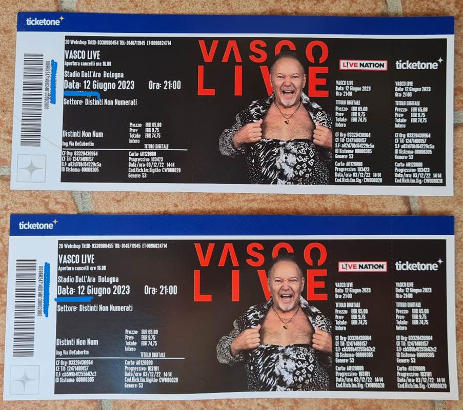 N 2 biglietti concerto Vasco _bologna 12 giugno 23
