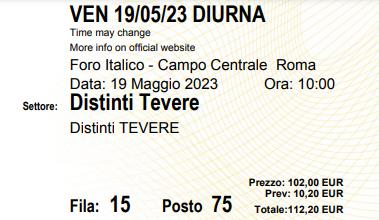 Biglietti Internazionali Tennis 2023