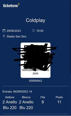 Coldplay San Siro 29/06 - 2 Biglietti