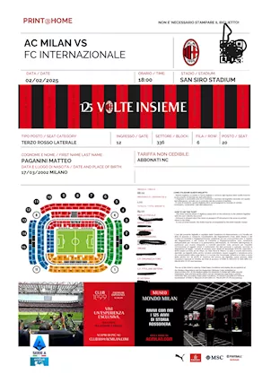 4 biglietti per Milan-inter del 2 Febbraio 2025