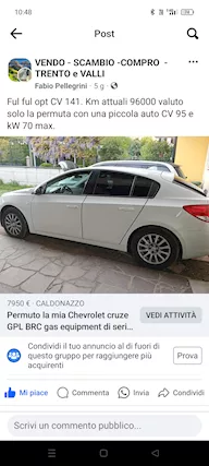 Chevrolet Cruze coda mozza GPL BRC gas equipment fino a 2032