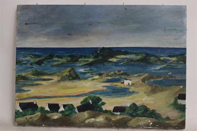 Quadro olio su tela di paesaggio marino, firmato Agnès 90