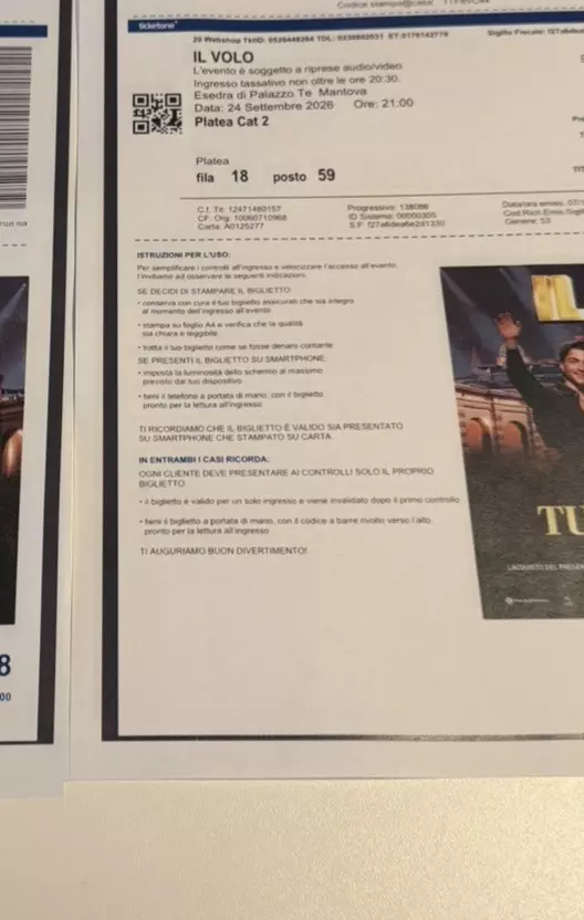 2 biglietti concerto Il Volo a Mantova