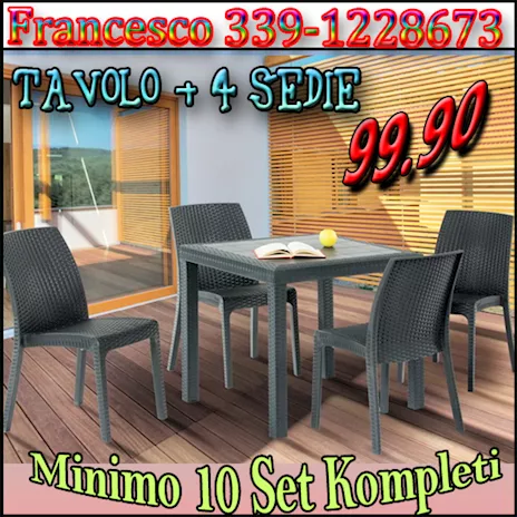 Tavolo e 4 sedie per arredo giardino