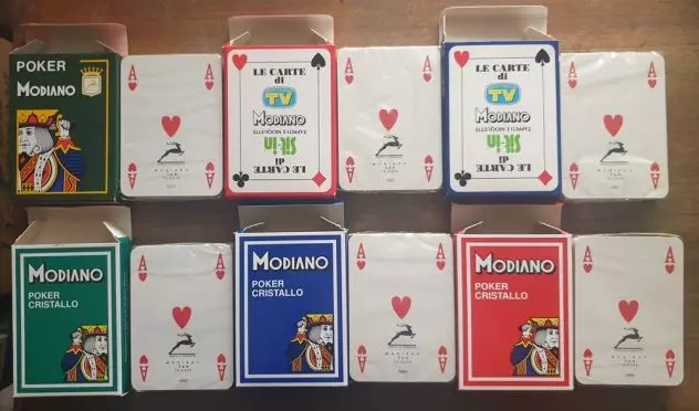 Lotto 6 mazzi carte poker cristallo Modiano TV Sorrisi e Can